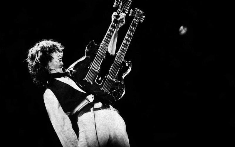 Jimmy Page performing with Led Zeeppelin in 1983