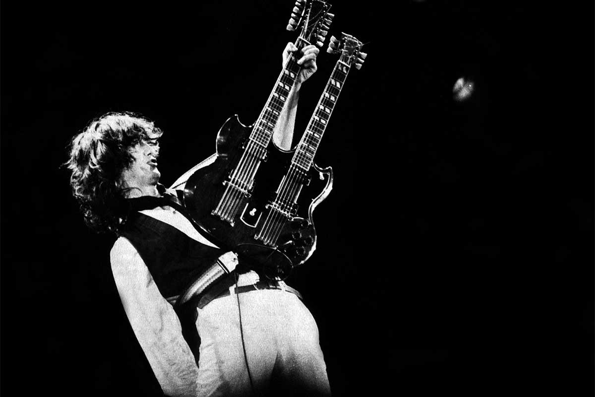 Jimmy Page performing with Led Zeeppelin in 1983